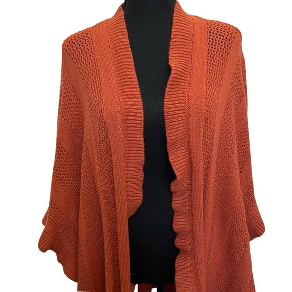 Jeffrey and Paula Ruffled Shawl Wrap Rust Size Small Medium - Picture 3 of 7